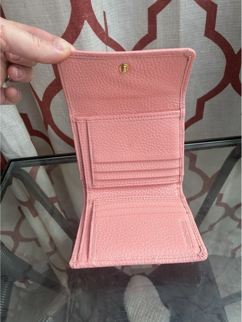 Dooney & Bourke Pink Pebbled Leather Trifold Wallet Coin Zip